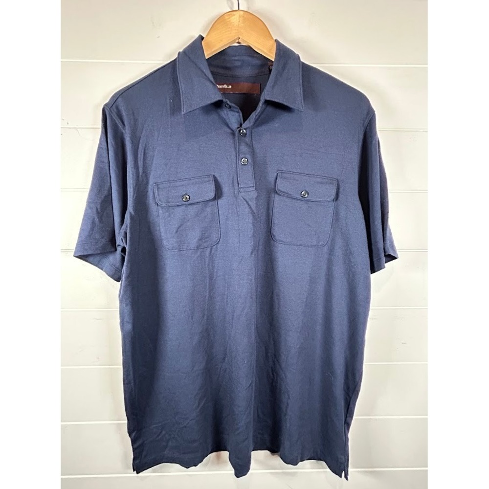 Perry Ellis Principles Mens M Marina Blue Modal Blend Double Pocket Polo Shirt